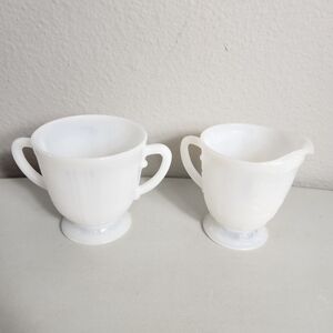Vintage Macbeth Evans Monax Depression White Milk Glass Cream And Sugar Set